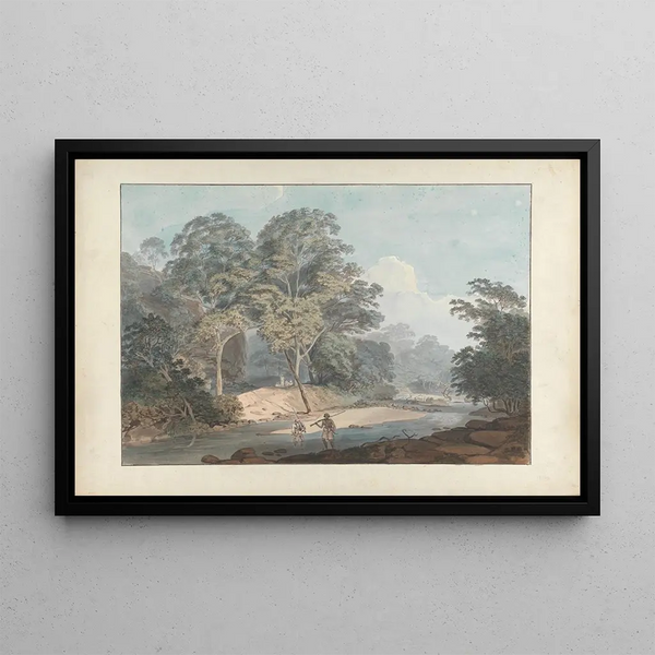 Scene of Rocky River with Cipayes - Samuel Davis — framed artwork on a wall