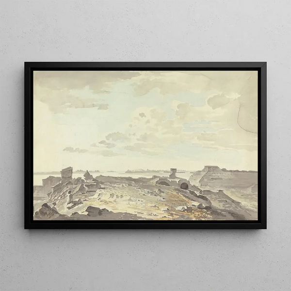 Fort in ruins on a river - Samuel Davis — framed artwork on a wall