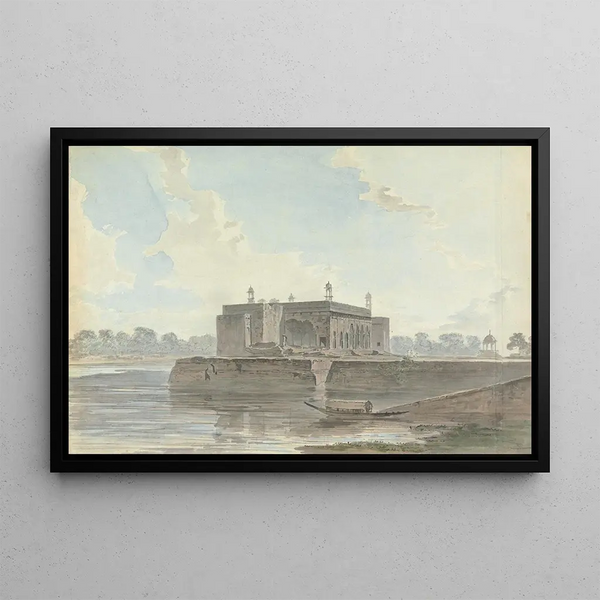 Palais en ruine au bord d'une rivière - Samuel Davis — framed artwork on a wall