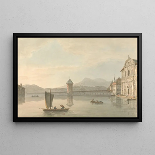 View of Lucerne, the Jesuit College - Samuel Davis — framed artwork on a wall