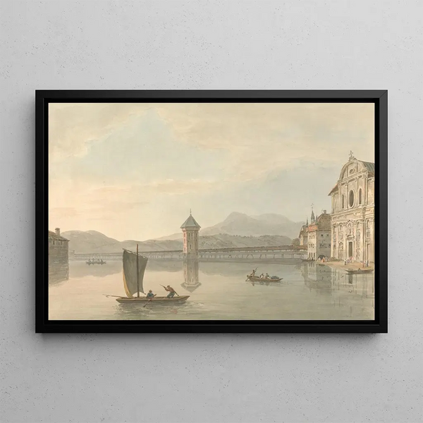 View of Lucerne, the Jesuit College - Samuel Davis — framed artwork on a wall