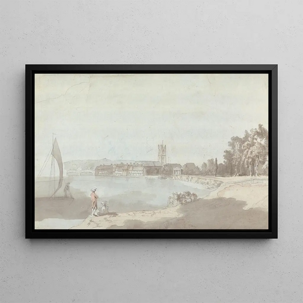 City of the West near a river - Samuel Davis — framed artwork on a wall
