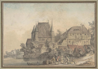View of a village by a river - Samuel Hieronymus Grimm — artwork view