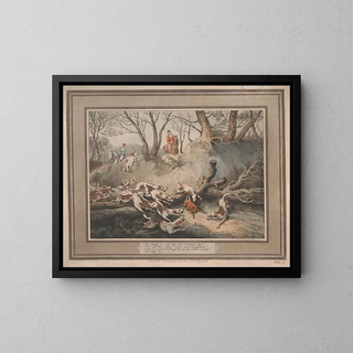 Happy is he who masters the swirling hunt - Samuel Howitt — framed artwork on a wall