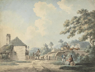 La maison de péage avec une diligence traversant le pont - Samuel Howitt — artwork view