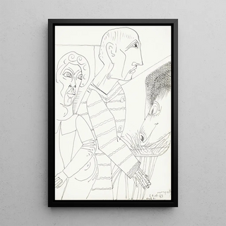 Samuel Jessurun de Mesquita - Twee figuren tegenover de kop van een dier dat hooi eet uit een kom.webp