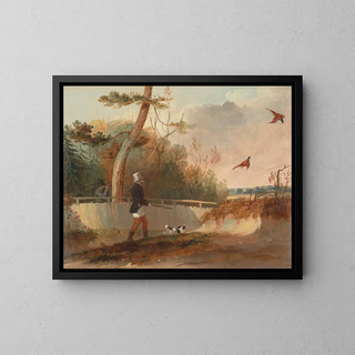 Shooting at the pheasant - Samuel John Egbert Jones — framed artwork on a wall