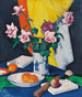Roses rouges et roses, oranges et éventail - Samuel John Peploe — artwork view