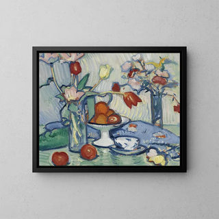 Tulips and a Coffee Pot - Samuel John Peploe — framed artwork on a wall