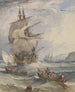 Sailboats and small boats in rough seas off the coast - Samuel Owen — artwork view