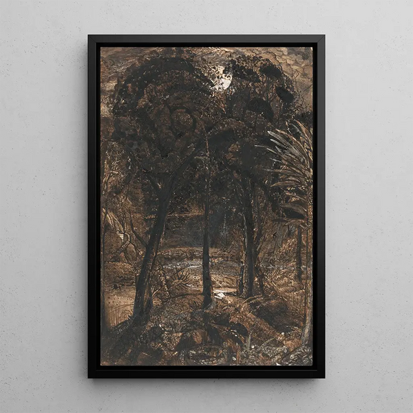 Moonlit Scene with a Winding River - Samuel Palmer — framed artwork on a wall