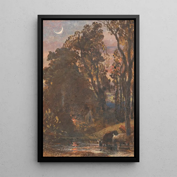 Cattle watering at dusk - Samuel Palmer — framed artwork on a wall