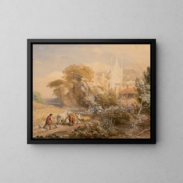 Harvest Field and Monastery of La Vocatella near Corpo di Cava - Samuel Palmer — framed artwork on a wall