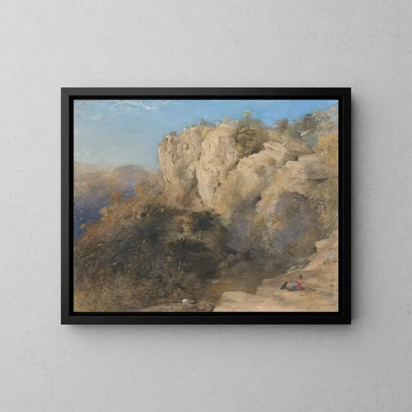 Rocky landscape in Wales - Samuel Palmer — framed artwork on a wall