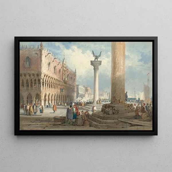 Vue du Palais des Doges vers la Riva degli Schiavoni, Venise - Samuel Prout — framed artwork on a wall