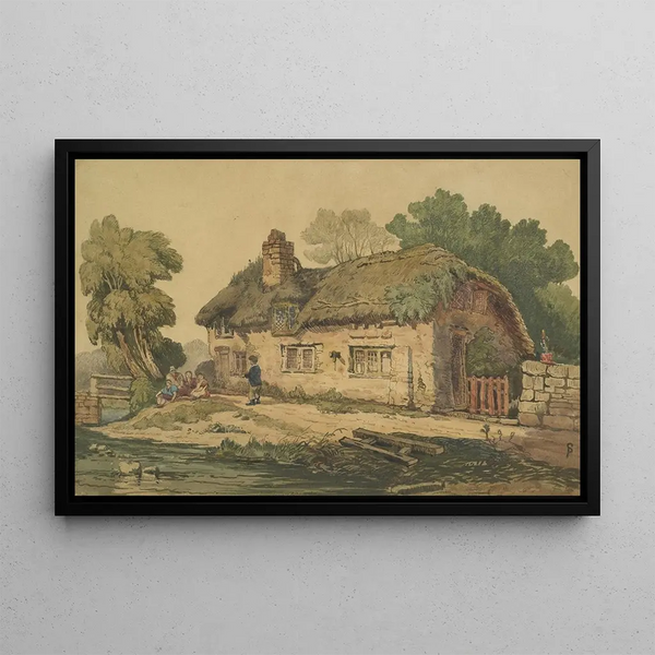 Stream and Cottage - Samuel Prout — framed artwork on a wall