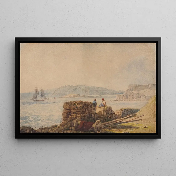 Île de Drakes, Plymouth - Samuel Prout — framed artwork on a wall
