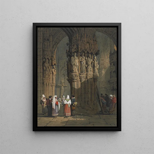 Figures of the Interior of the Cathedral - Samuel Prout — framed artwork on a wall