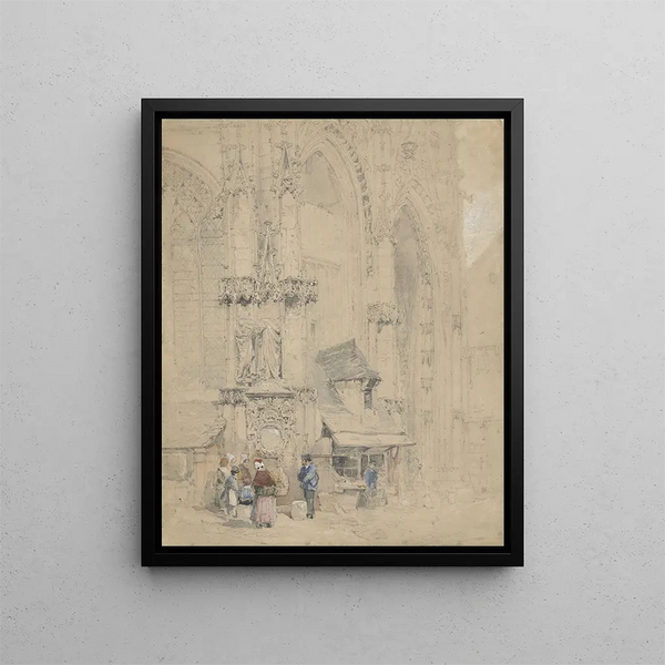 Fontaine S. Maclou against the S. Maclou in Rouen - Samuel Prout — framed artwork on a wall