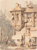 French street scene painting with a medieval turret - Samuel Prout — artwork view