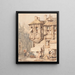 French street scene painting with a medieval turret - Samuel Prout — framed artwork on a wall