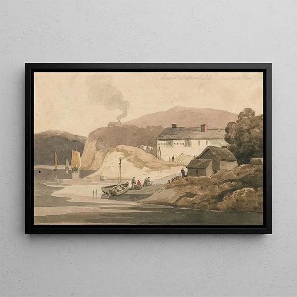 the House of Boats at Menabilly near Fowey, Cornwall - Samuel Prout — framed artwork on a wall