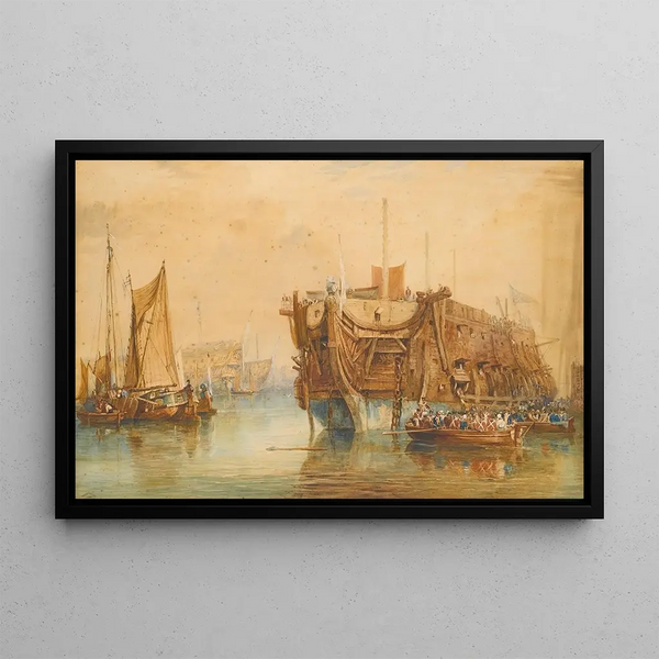 Ship of Reception Portsmouth - Samuel Prout — framed artwork on a wall