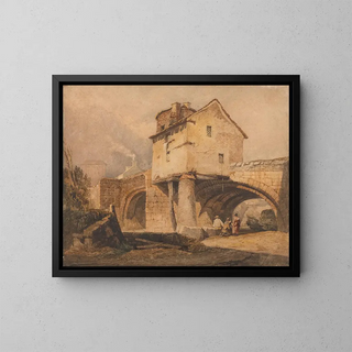 The Monnow Bridge in Monmouthshire - Samuel Prout — framed artwork on a wall