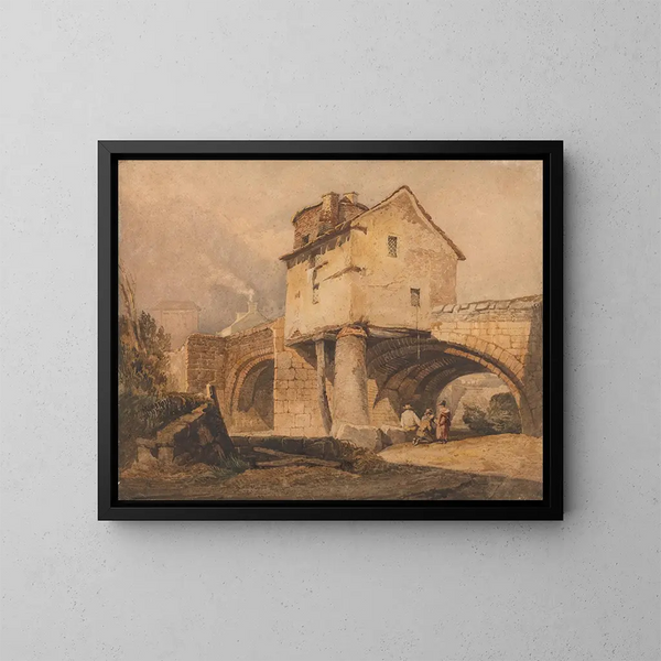 The Monnow Bridge in Monmouthshire - Samuel Prout — framed artwork on a wall