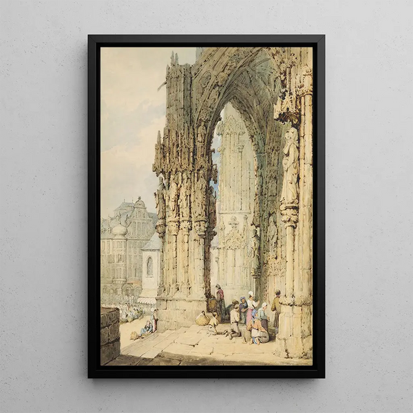 The Cathedral Porch in Regensburg, Bavaria - Samuel Prout — framed artwork on a wall