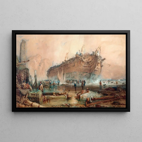 Shipwreck of an Indiaman - Samuel Prout — framed artwork on a wall