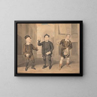 a theater scene with three actors - Samuel de Wilde — framed artwork on a wall