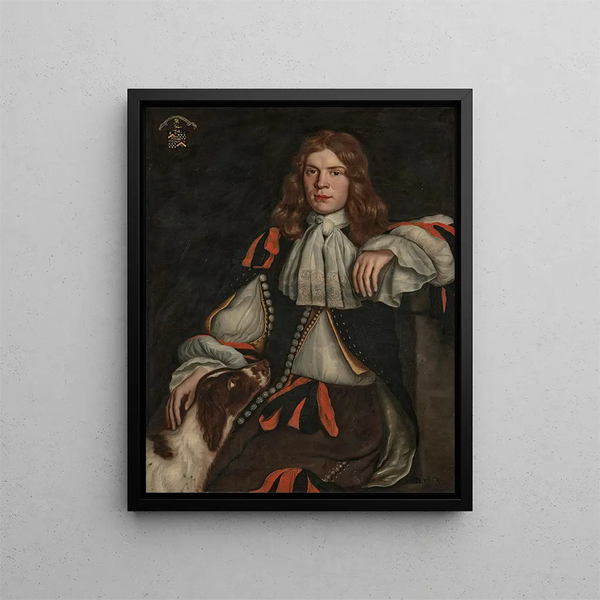 Portrait painting of Thomas Godfrey de Burton Aleph, who died in 1690 - Samuel van Hoogstraten — framed artwork on a wall