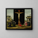 Christ on the Cross adored by Saints Augustine, Jerome, Mary Magdalene, Bridget of Sweden, and Monica - Sandro Botticelli — framed artwork on a wall