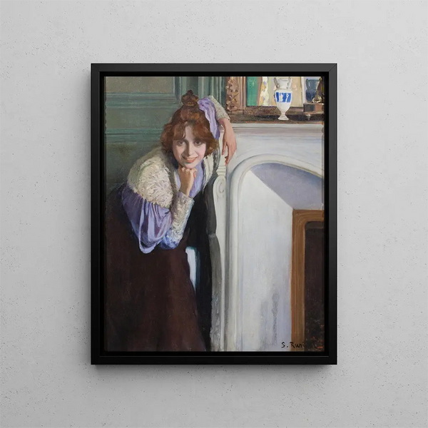 Girl Laughing - Santiago Rusiñol — framed artwork on a wall