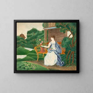 Woman in a Garden - Sarah P Wells — framed artwork on a wall