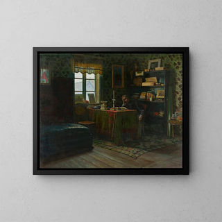 Man in the workshop - Sariusz Henryk Bielski — framed artwork on a wall