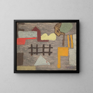 Surrealist landscape painting with sweat - Sasza Blonder — framed artwork on a wall
