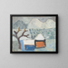 Winter landscape painting with houses - Sasza Blonder — framed artwork on a wall