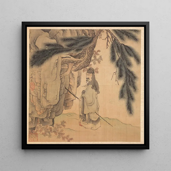 Savant painting with stick and brush - Chen Hongshou — framed artwork on a wall