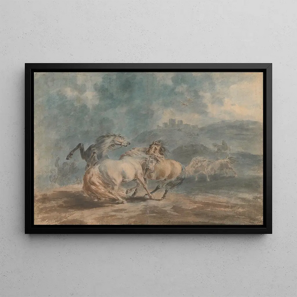 Horses fighting - Sawrey Gilpin — framed artwork on a wall
