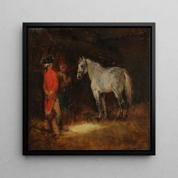 Stable Scene Title Stable - Eugène Lami — framed artwork on a wall