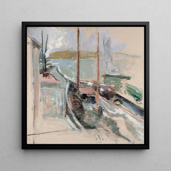 Scene of port - John Henry Twachtman — framed artwork on a wall