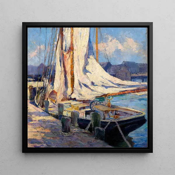 Scene of the quay in Gloucester - Bertha Eversfield Perrie — framed artwork on a wall