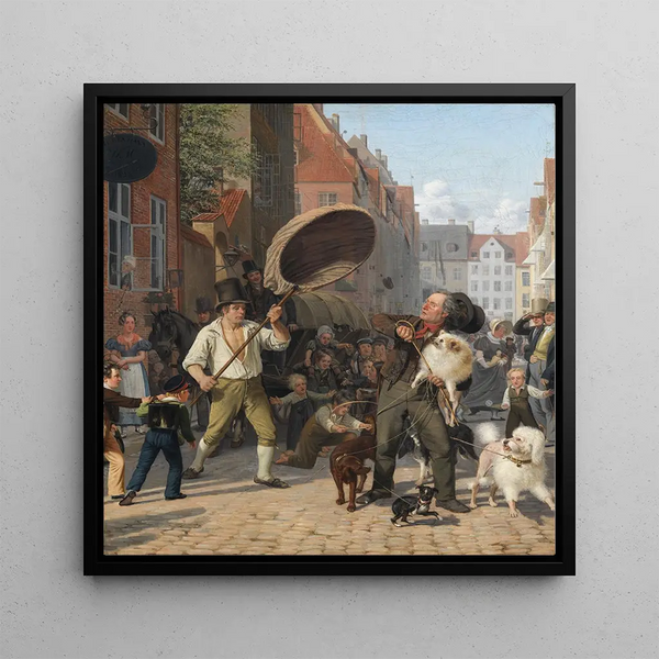 Street scene painting during hot days - Wilhelm Marstrand — framed artwork on a wall