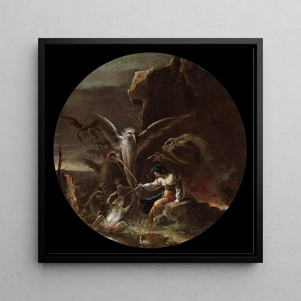 Scenes of witchcraft in the morning - Salvator Rosa — framed artwork on a wall