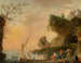 a Mediterranean coastal landscape with boats and figures - School of Charles François Lacroix — artwork view