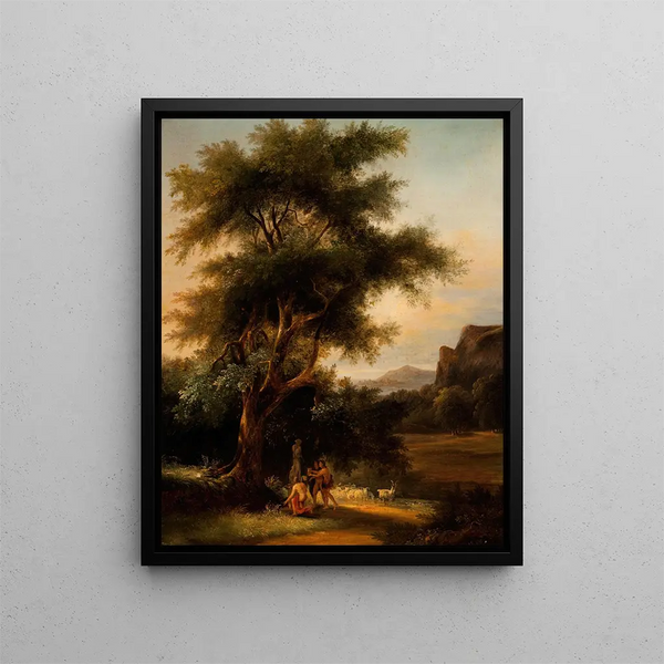 Shepherds at the Artemis Sanctuary - School of Claude Lorrain — framed artwork on a wall
