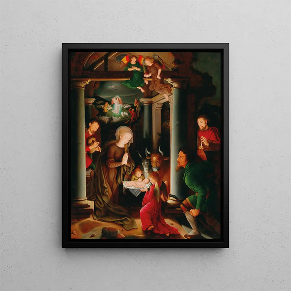 Adoration of the Shepherds - School of Bruges — framed artwork on a wall
