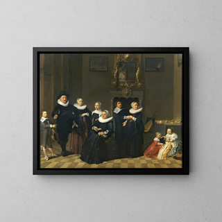 Portrait of a family in an elegant interior - Haarlem School — framed artwork on a wall